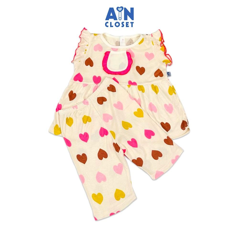 Bộ quần áo Lửng bé gái họa tiết Trái Tim viền hồng thun cotton - AICDBG7NGBBR - AIN Closet