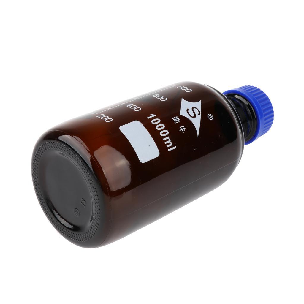 3 Pcs Graduated Round Glass Reagent Bottle With Scale Line Screw 1000mL