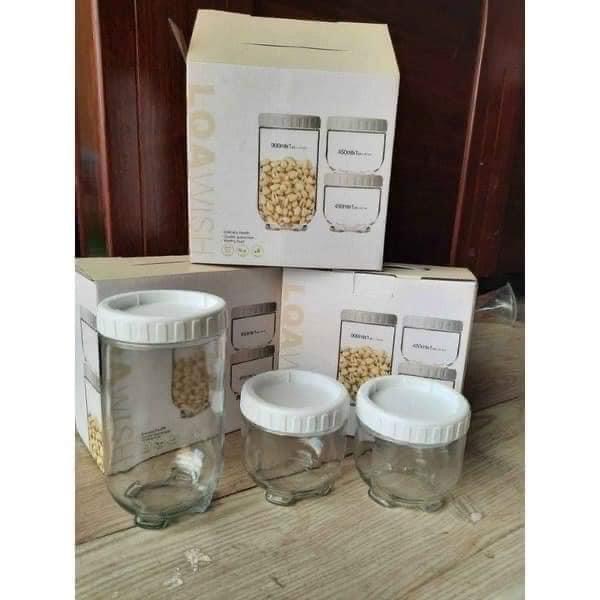 Set 3 hộp thuỷ tinh 450-900ml