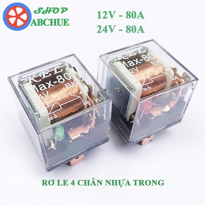 Rơ Le 4 Chân 12V 80A Hoặc 24V 80A Nhựa Trong