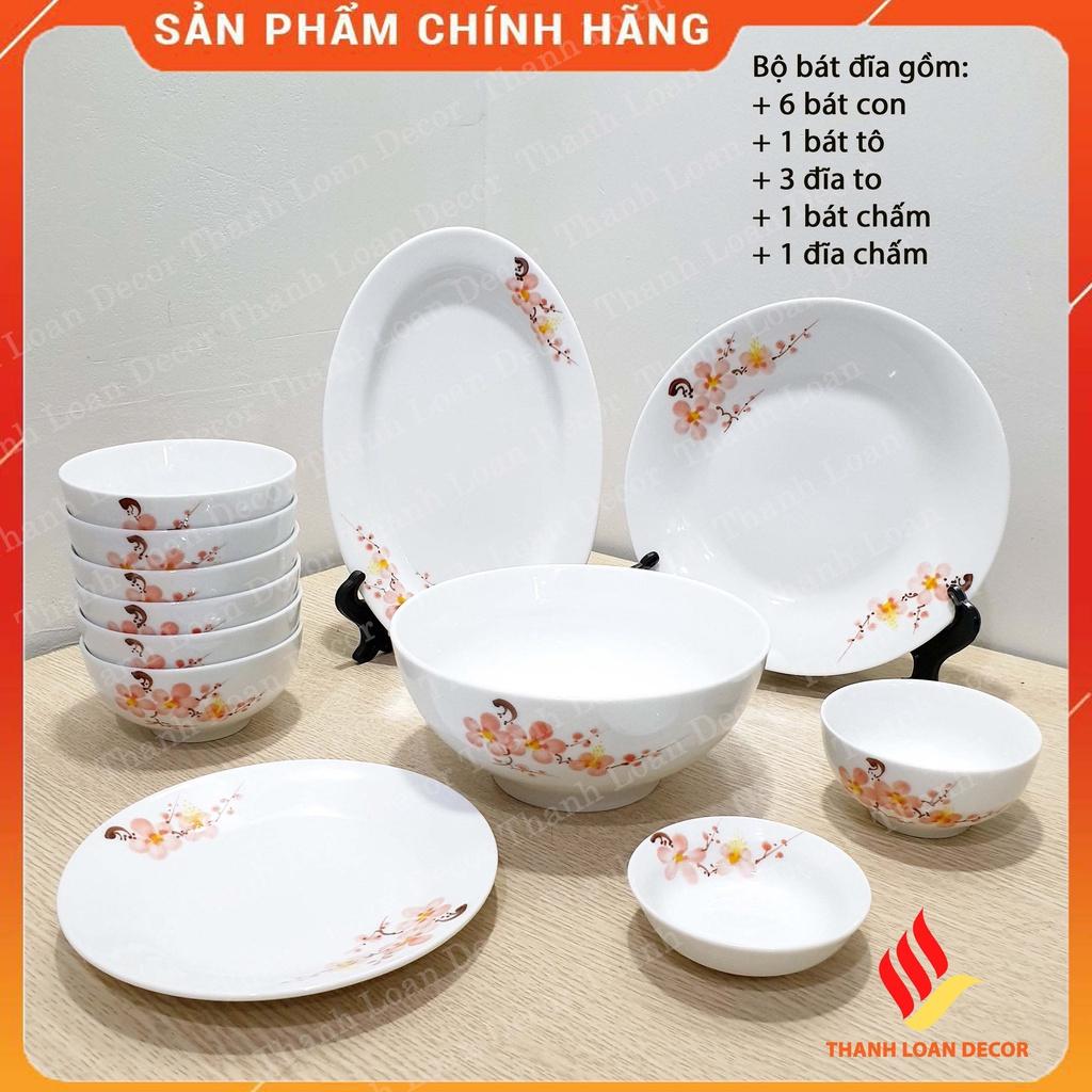 Bộ bát đĩa Bát Tràng chính hãng 12 món - Chén đĩa sứ sương trắng, họa tiết đẹp - Nhiều mẫu