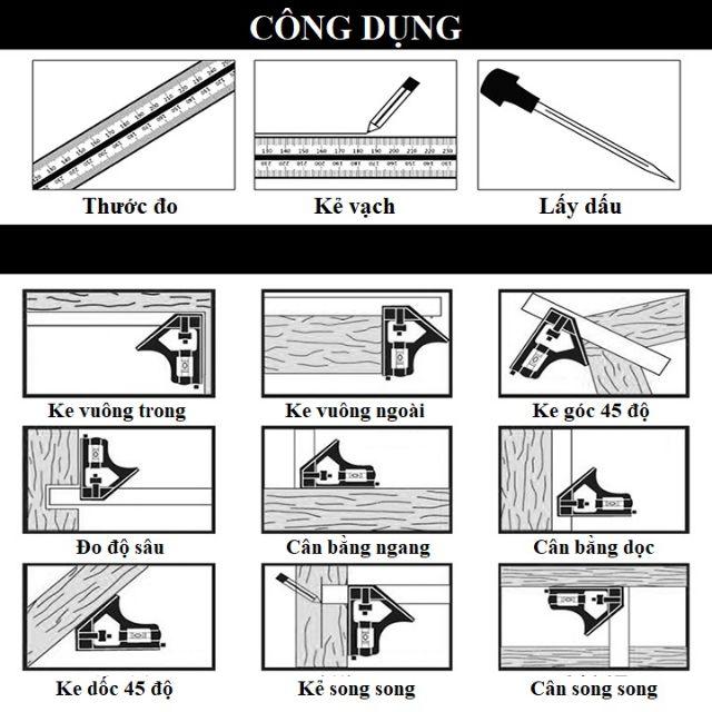 Thước đo góc thước đa năng - thước ke góc vuông 30cm