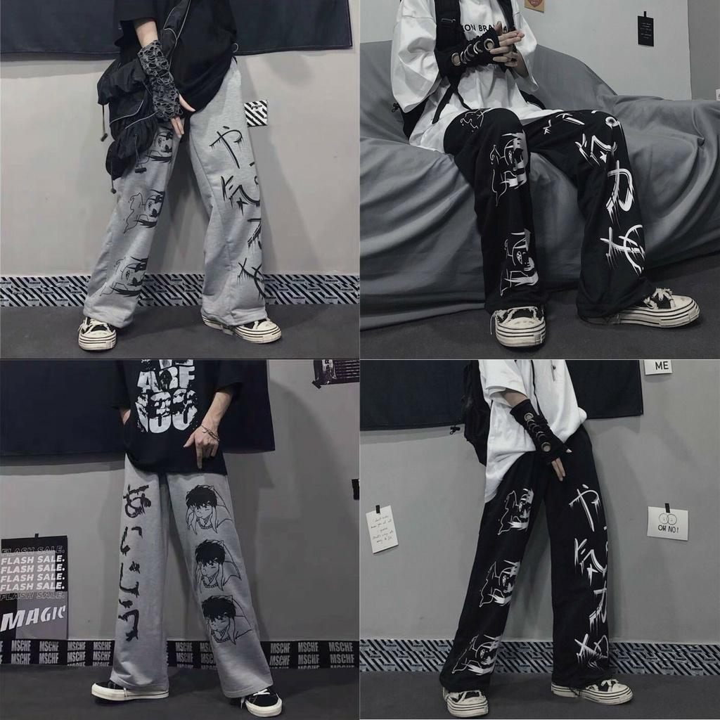 Quần DÀI Ống Rộng IN HÌNH SA.JA Ulzzang Unisex, ống loe cạp cao dài 100cm hack chân tôn dáng màu đen thời trang