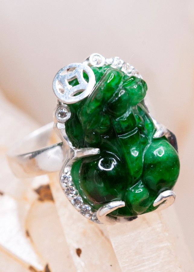 Nhẫn Tỳ hưu Cẩm thạch sơn thủy bọc bạc Free Size RTJAD01 - Vietgemstones