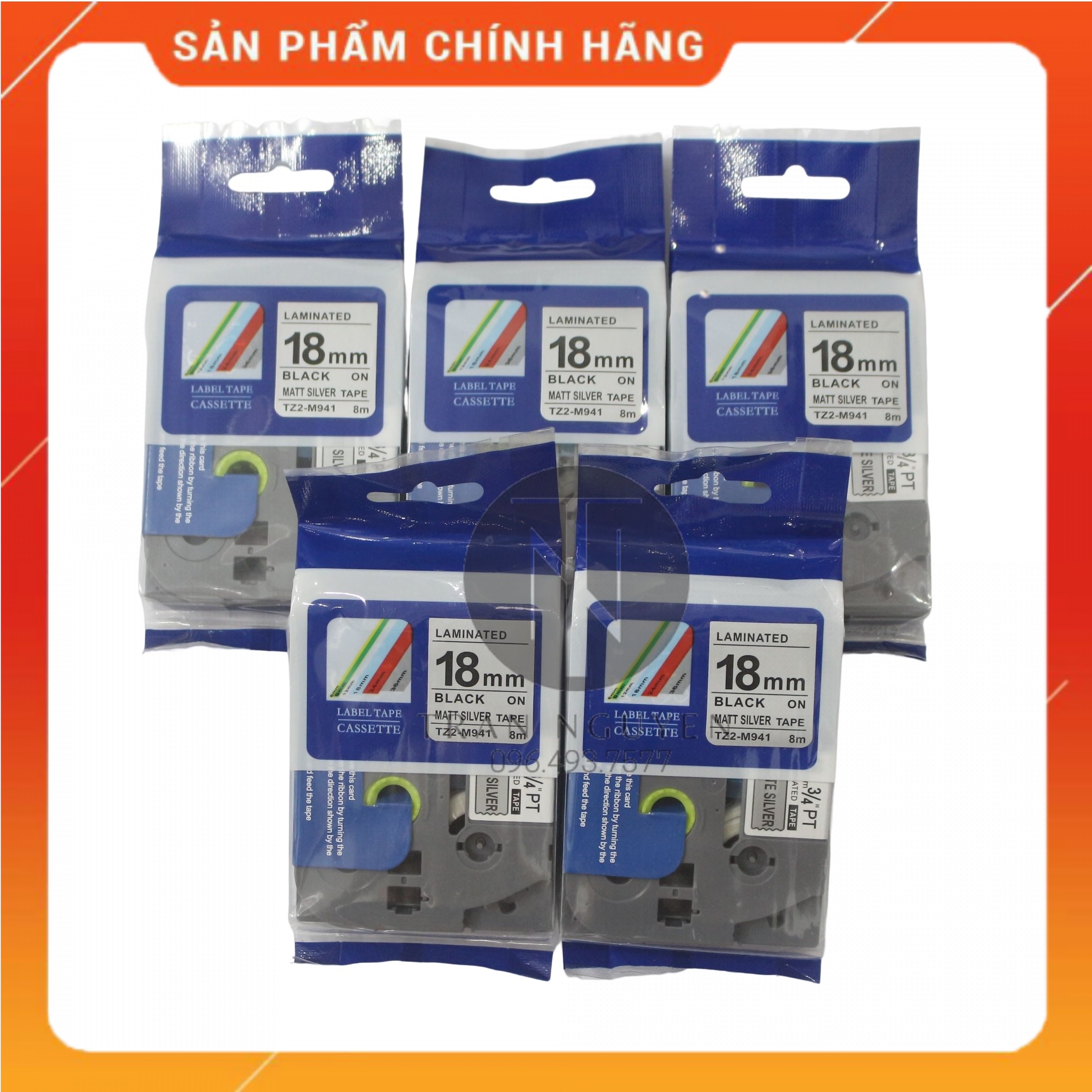 Nhãn In đa lớp Tz2-m941 - Đen nền bạc 18mm x 8m - Hàng nhập khẩu