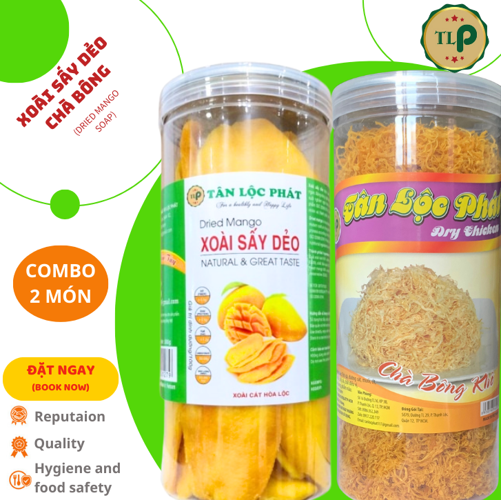 CHÀ BÔNG SỢI HŨ 250G VÀ XOÀI SẤY DẺO HŨ 500G TÂN LỘC PHÁT