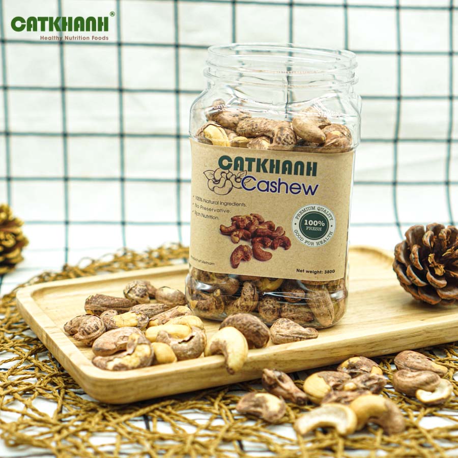 Hạt điều rang muối vỏ lụa Cát Khánh hủ 180gr
