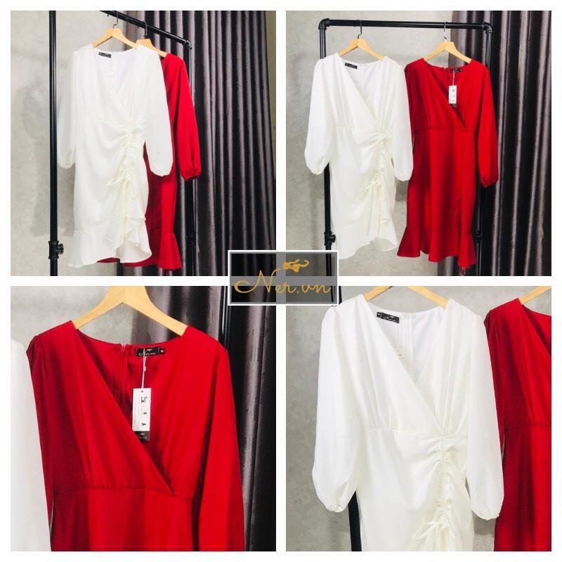 Đầm DỰ TIỆC dáng suông cao cấp, bèo nhúng lai váy siêu xinh, siêu sang, 2 màu đỏ, trắng. Thương hiệu NER – N52