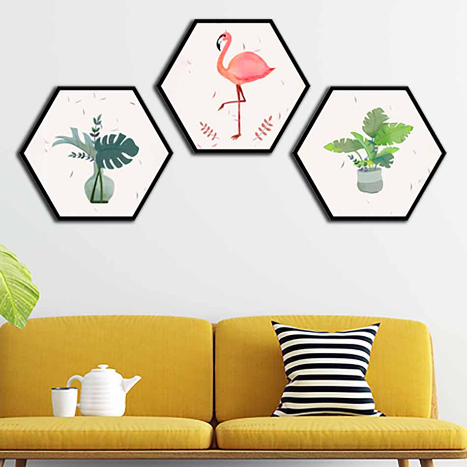 Bộ 3 tranh decor hình lục giác treo tường, thiết kế hiện đại, độc đáo, phù hợp với nhiều không gian - LG007
