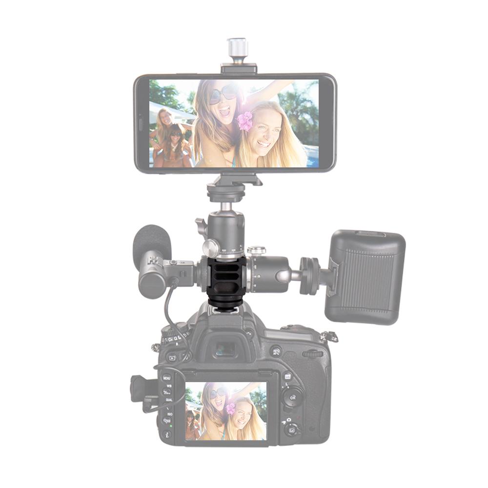 Universal Aluminium Alloy Cold Shoe Camera Mount Adapter with 4 Cold Shoe Mount 1/4 Inch Screw Mount for Microphone LED