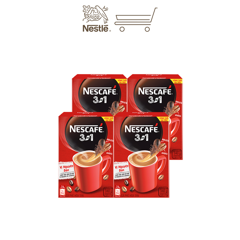 Combo 4 hộp cà phê hòa tan Nescafé 3in1 vị nguyên bản - công thức cải tiến (Hộp 20 gói)