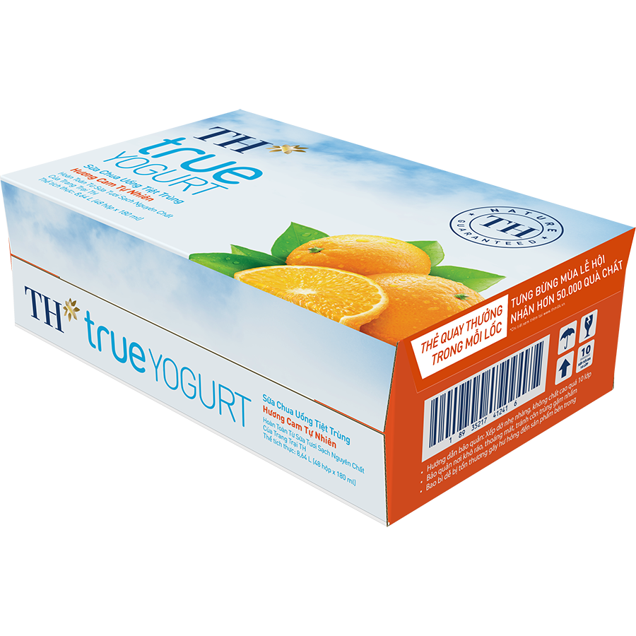 Thùng Sữa Chua Uống Tiệt Trùng Hương Cam Tự Nhiên TH True Yogurt (180ml x 48 Hộp)