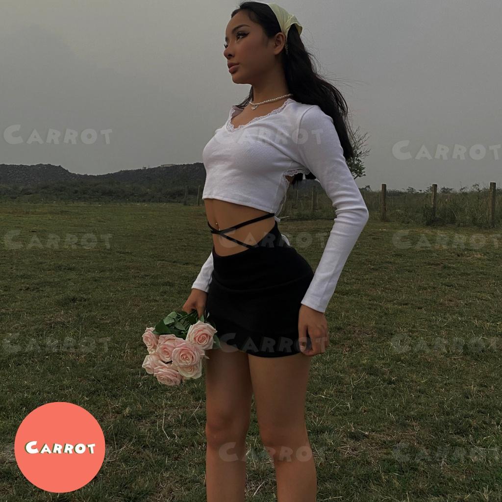 Áo croptop hở lưng sexy thiết kế phối ren trắng đen đi chơi carrotxinhdep vải co giãn mềm mịn