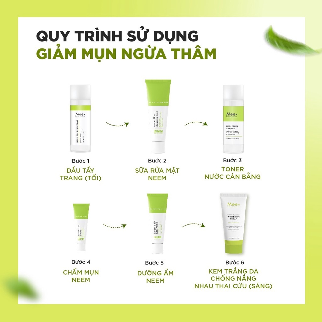 Trọn bộ thảo mộc ngừa mụn, thâm Mee Natural (Chấm mụn 20ml, SRM 100ml ,Kem 50ml)