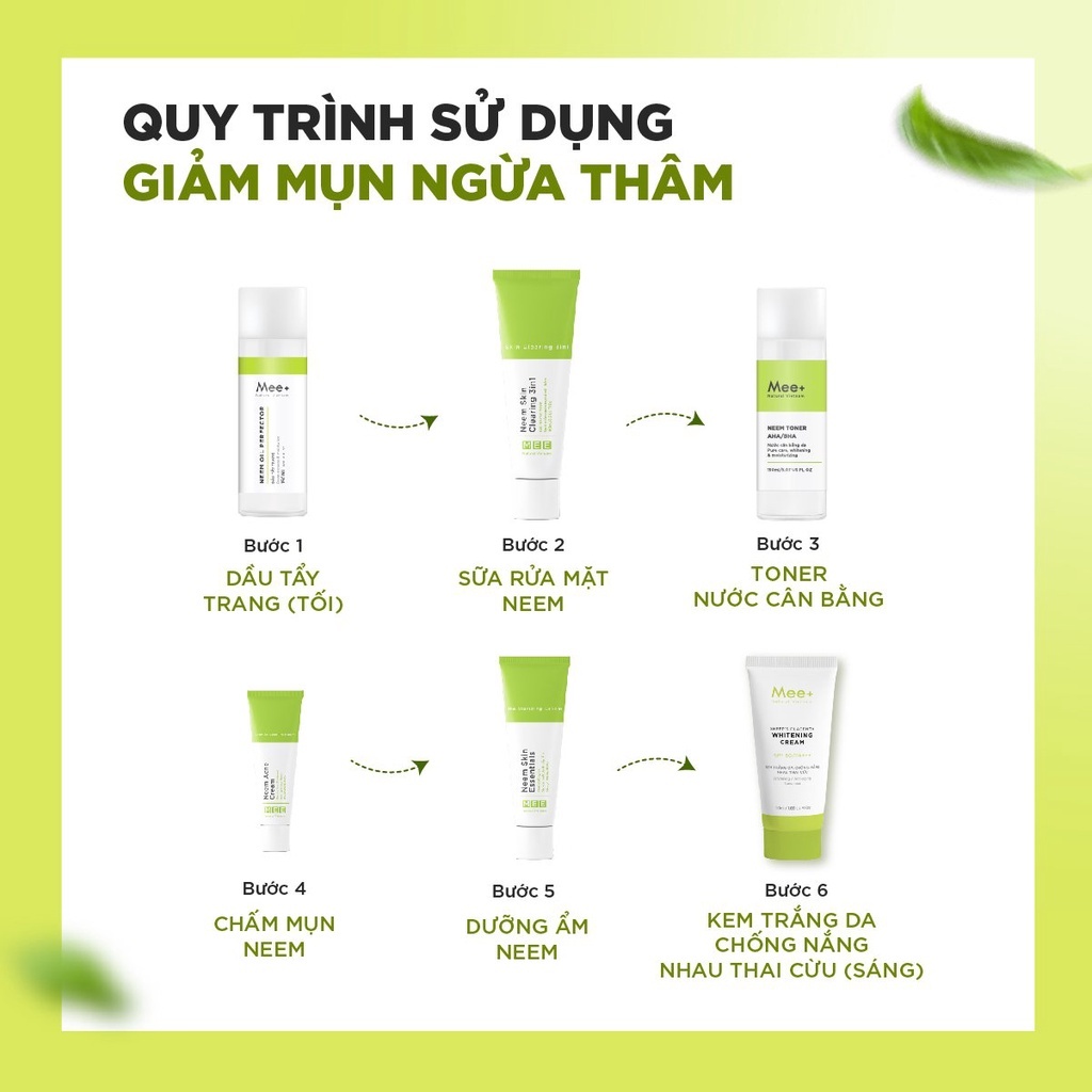 Trọn bộ thảo mộc ngừa mụn, thâm Mee Natural (Chấm mụn 20ml, SRM 100ml ,Kem 50ml)