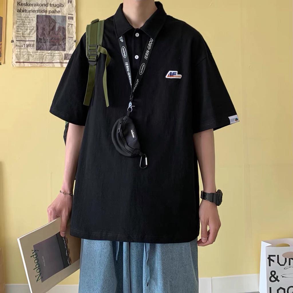 Áo PoLo form rộng phong cách Hàn Quốc thêu chữ AF cổ bẻ- Áo PôLô Unisex nam nữ mặc đều m