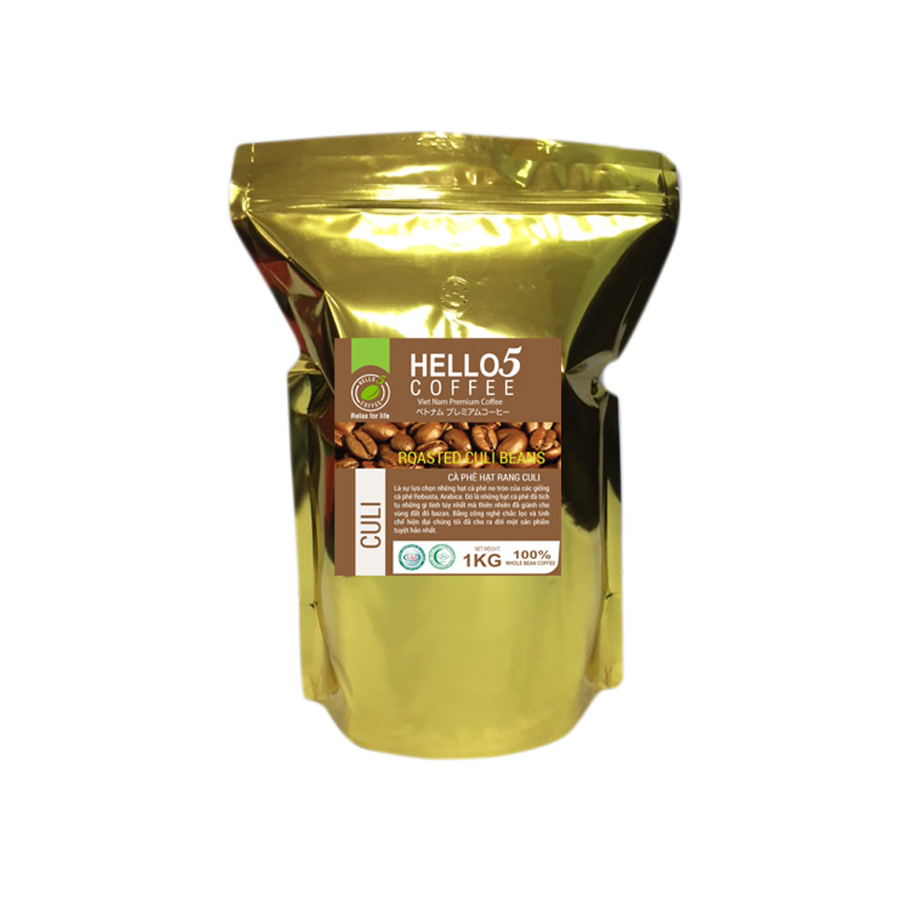 Cà phê hạt nguyên chất Culi (Peaberry) Hello 5 Coffee - Gói 1kg