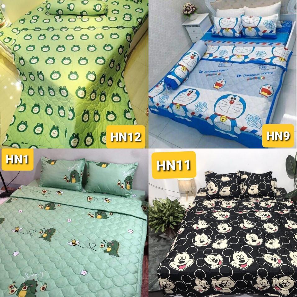 Set 5 Món ga chun 2 vỏ gối đầu ,chăn hè cotton mẫu khủng long bơ