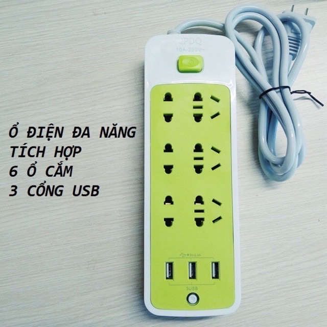 Phụ kiện tiện ích -Ổ cắm điện đa năng chống giật ,có 9 ổ cắm và 3 cổng sạc USB ,tự động ngắt khi quá tải ,sử dụng cho nhiều thiết bị cùng 1 lúc ,có lỗ treo tiện lợi