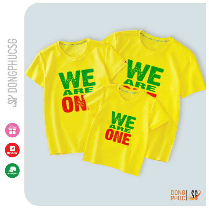 Áo gia đình We are one đồ đồng phục độc đáo thun dày dặn mẫu màu vàng GD289VD DONGPHUCSG