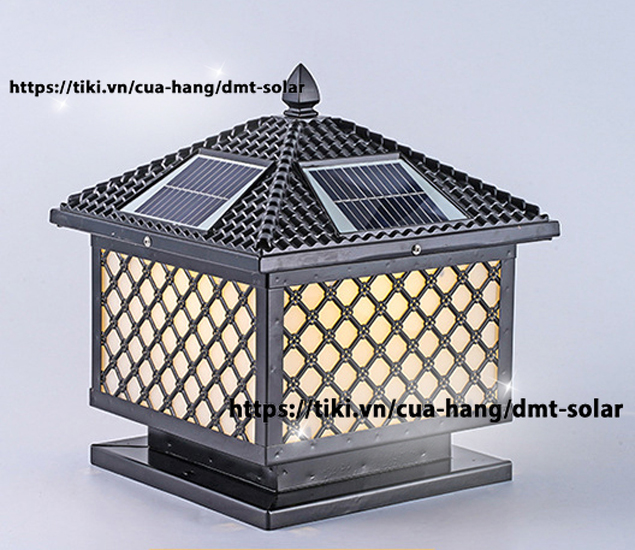 Đèn trụ cổng hoa mai đan lưới năng lượng mặt trời DMT-TC14