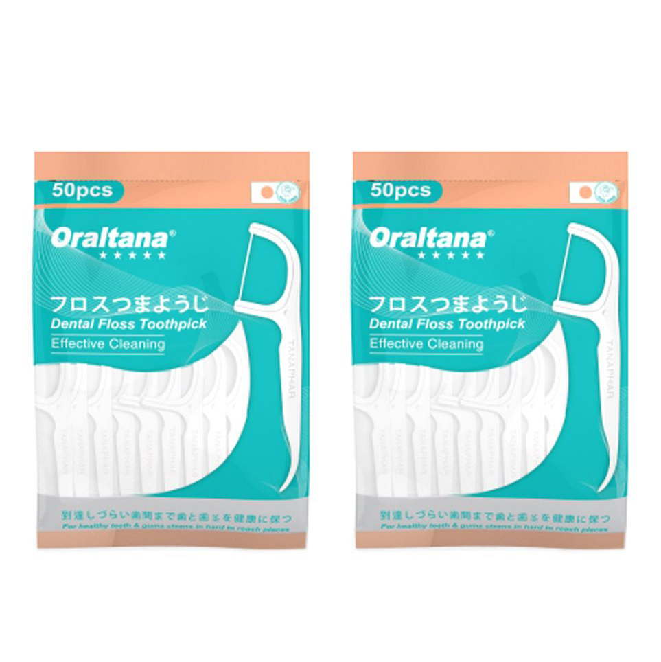 Combo 5 túi tăm chỉ nha khoa Oraltana 5 sao loại bỏ thức ăn khỏi phần kẽ răng chật nhất, sản xuất theo tiêu chuẩn quốc tế (Túi 50 cái x 50)