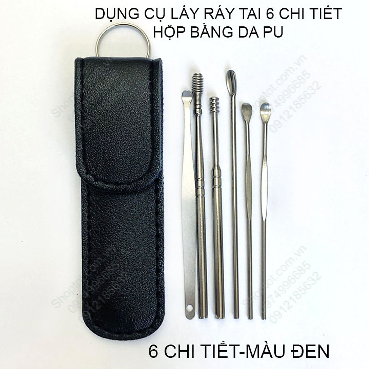 Bộ Dụng Cụ Ngoáy Tai Lấy Ráy Tai 6 MÓN Cao Cấp Bao Da