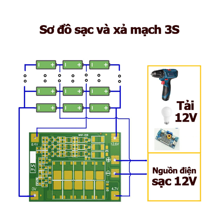 Bảng mạch cân bằng bảo vệ pin Li-ion 3S 4S 40A 60A BMS 18650 11.1V 12.6V 14.8V 16.8V