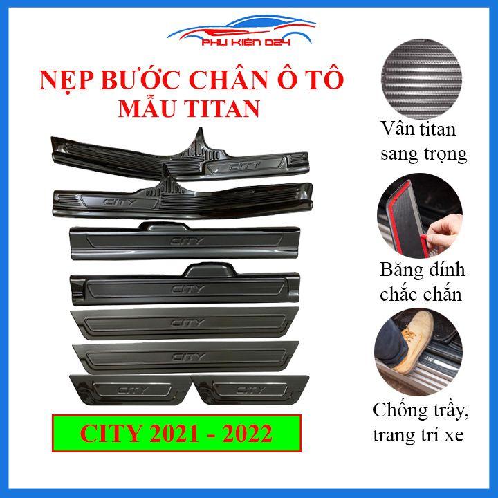 Bộ ốp bậc cửa trong ngoài nẹp bước chân City 2021-2022 vân Titan chống trầy trang trí xe