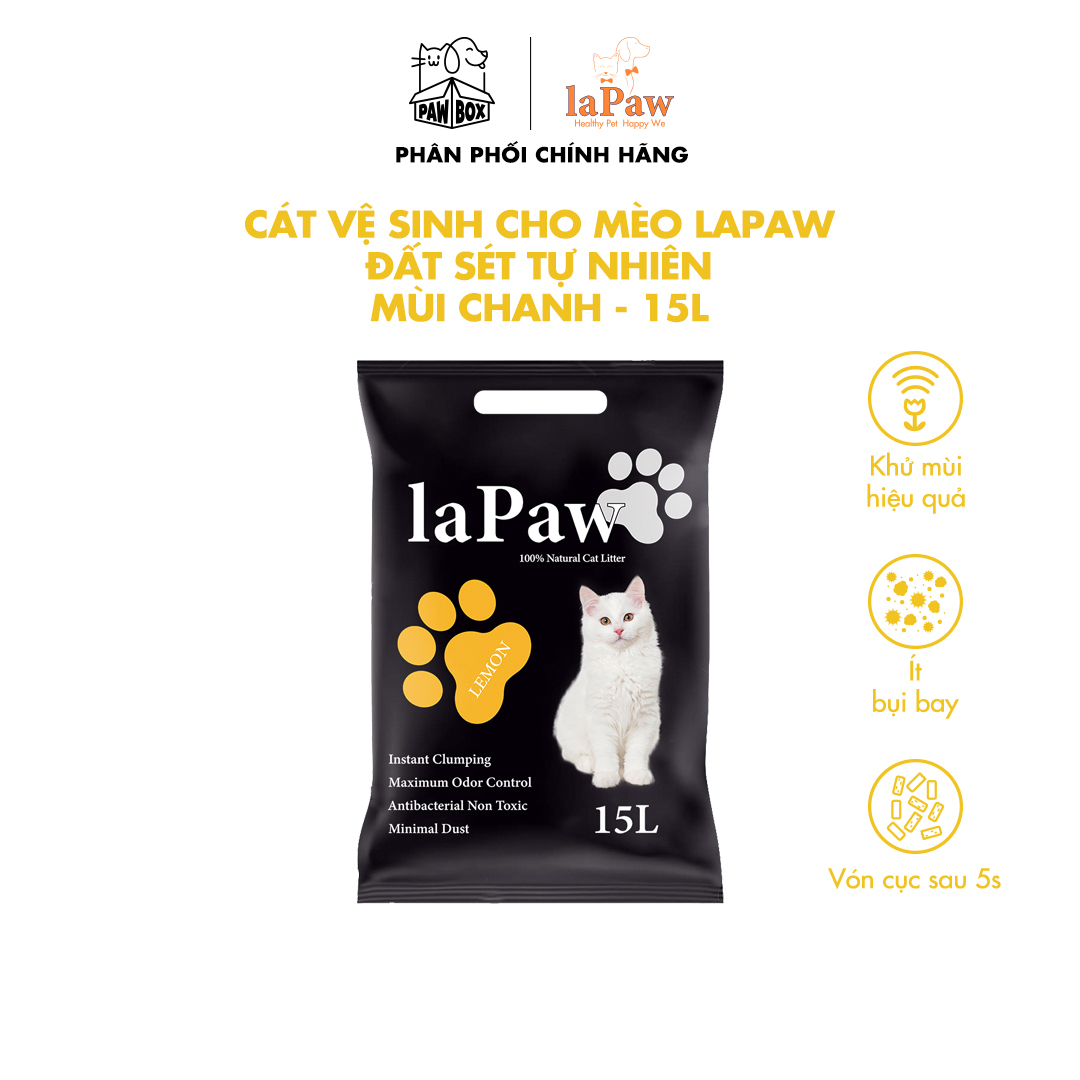 Cát vệ sinh cho mèo laPaw đất sét tự nhiên khử mùi, vón cục, thấm hút 15L