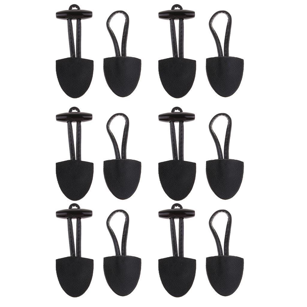 6 Cặp PU Leather Horn Toggle Nút Cho Duffle Coat Fastener Buckle Black