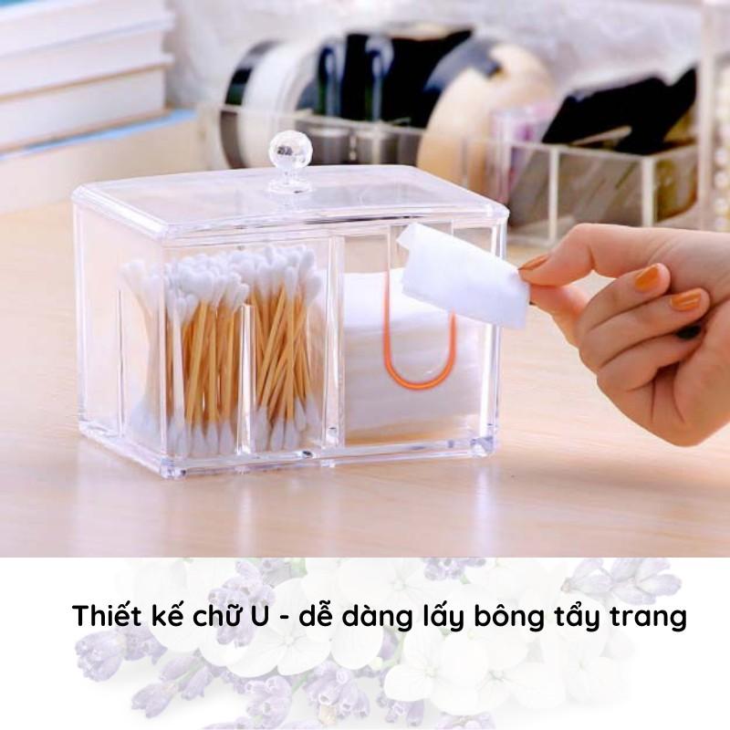 Hộp đựng bông tẩy trang và tăm bông bằng mica trong suốt dày dặn IMA, hộp đựng trang sức tiện lợi cao cấp