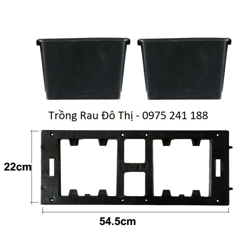 Bộ chậu trồng cây, trồng rau, trồng hoa trên tường cỡ lớn màu đen (1 đế + 2 chậu trồng)