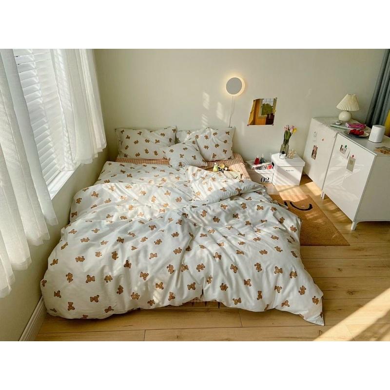 Set Cotton Living Hàng Nhập Khẩu Cao Cấp 4 Món Gấu Teddy