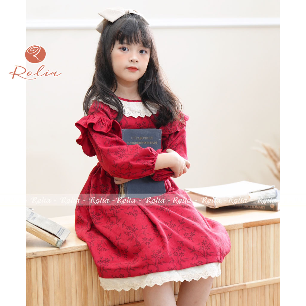 Váy nhung hoa nhí ROLIA chất nhung in hoa mặc tết cho bé gái từ 9-42kg - V48
