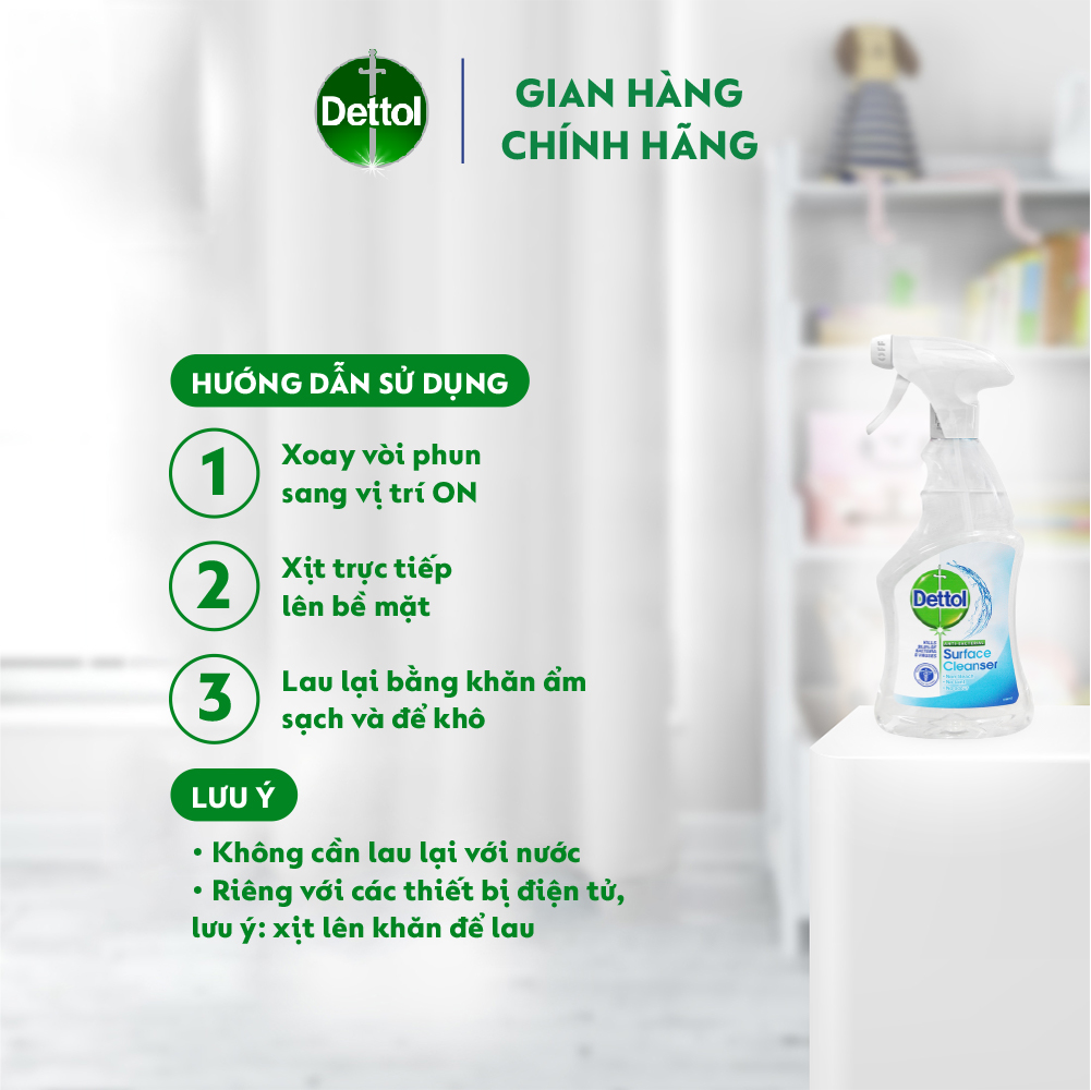 Combo chai dung dịch diệt khuẩn Dettol 500ml + Chai xịt vệ sinh bề mặt kháng khuẩn 500ml + Leaflet