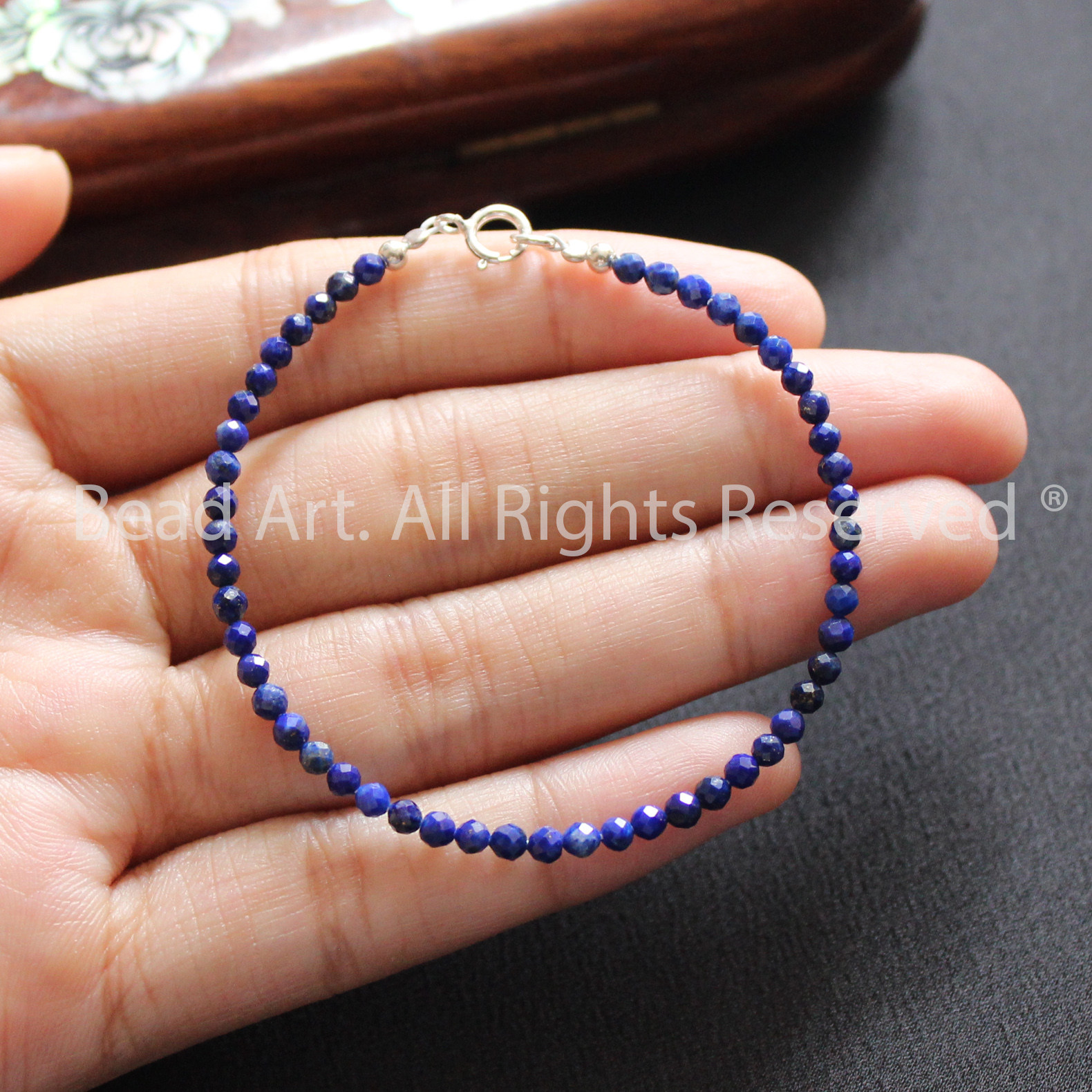 Vòng Tay 3MM Đá Lapis Lazuli Thiên Nhiên Màu Xanh Dương, Thuỷ, Mộc, Vòng Tay Phong Thuỷ, Chuỗi Hạt, Lắc Tay - Bead Art