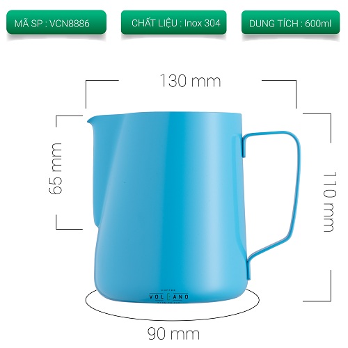 Ca đánh sữa Inox 304 mũi tròn 600ml