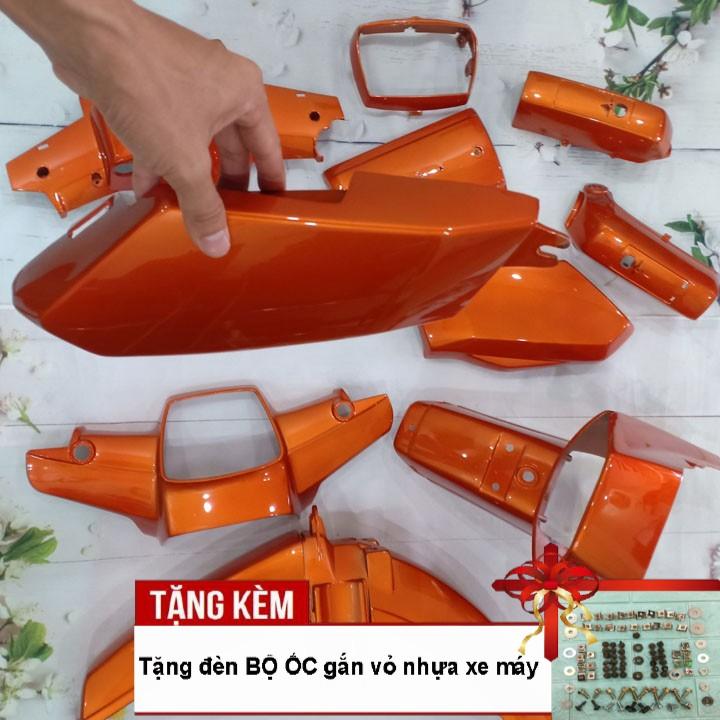 Dàn áo xe Honda-Dream II nhựa ABS nguyên sinh cao cấp màu Cam, tặng kèm bộ tem và bộ ốc theo xe