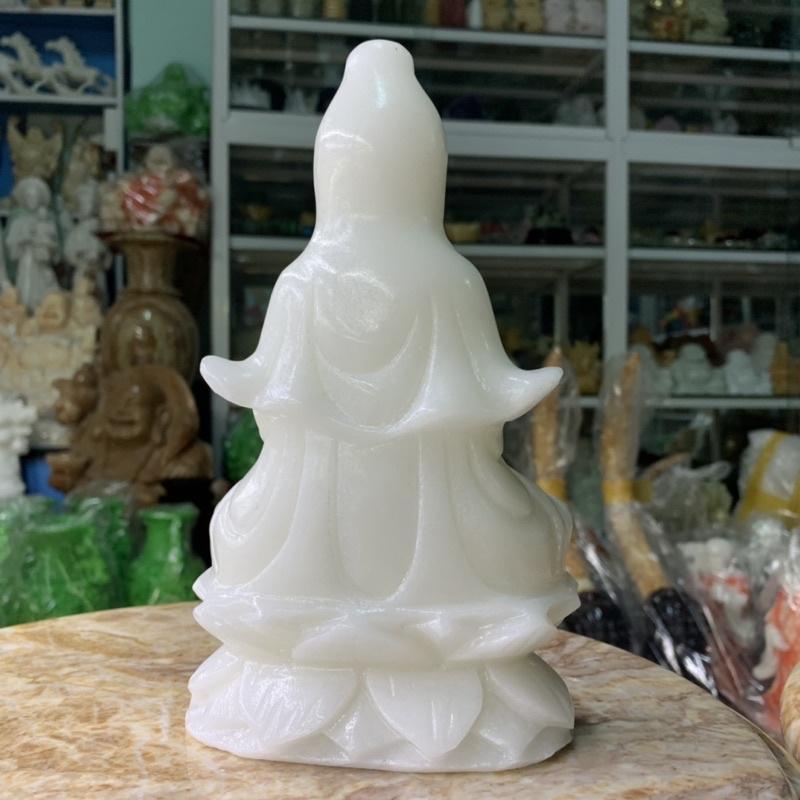 Tượng Phật Quan Âm Bồ Tát Đá Cẩm Thạch Trắng - cao 20cm