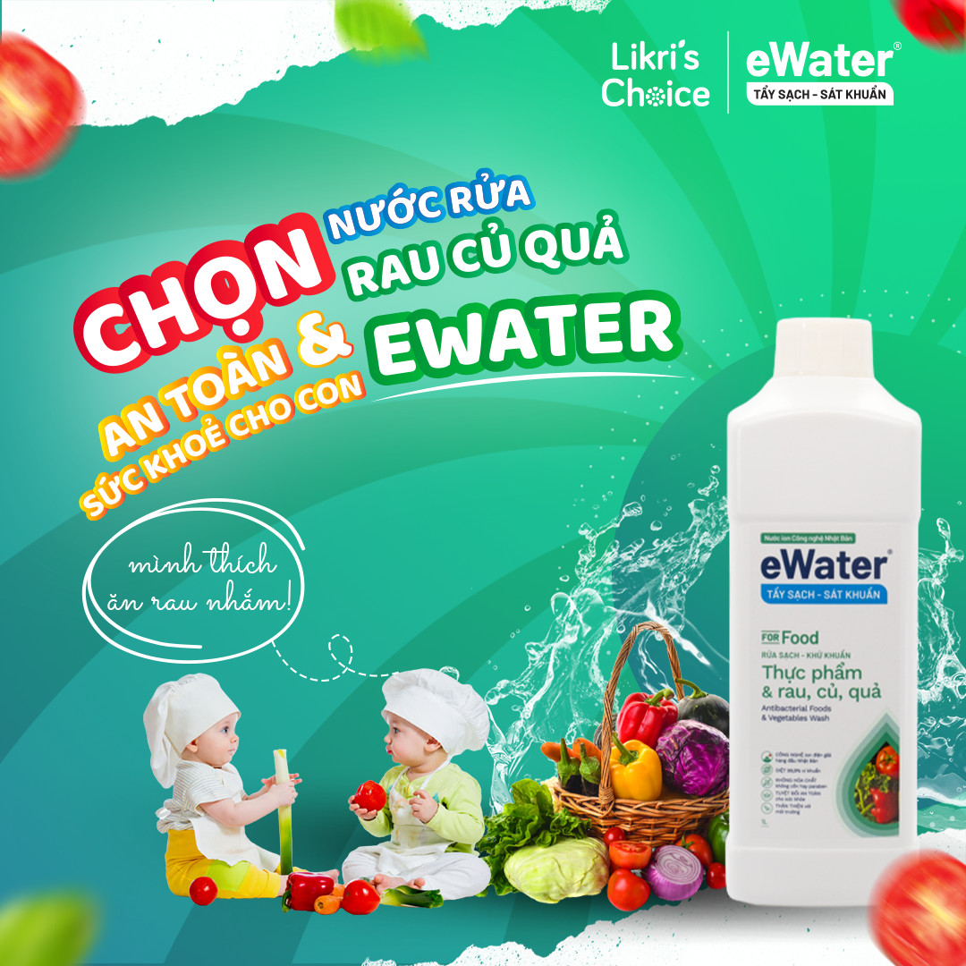 Nước rửa rau củ eWater nắp vặn 1 lít - Nước ion điện giải giúp rửa sạch sát khuẩn Thực phẩm &amp; Rau củ quả