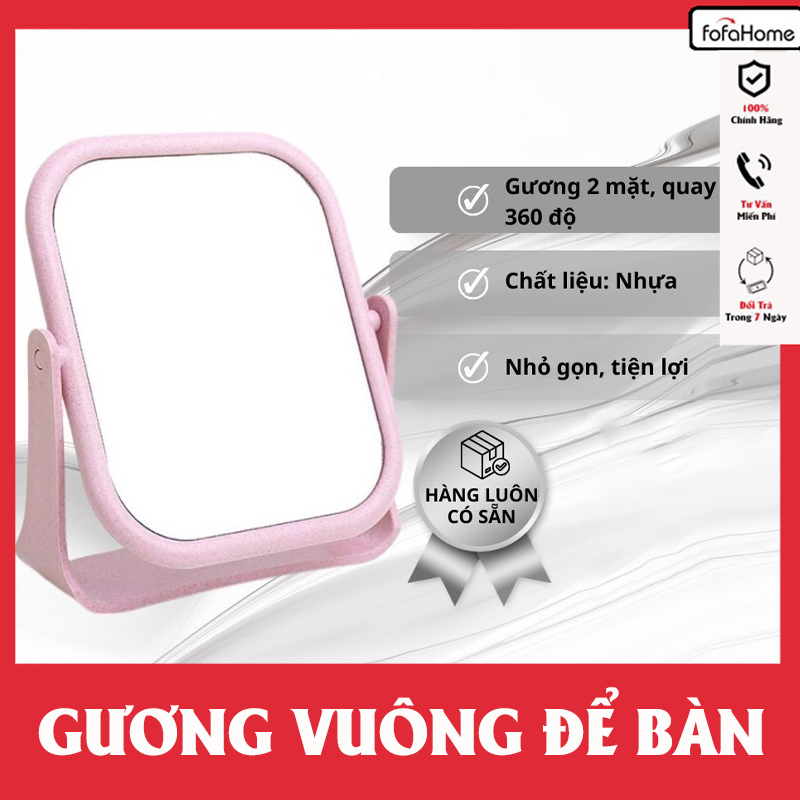 Gương Vuông Để Bàn Hai Mặt Lúa Mạch Gương Lúa Mạch Trang Điểm Cao Cấp Xoay 360 Độ Giao Màu Ngẫu Nhiên