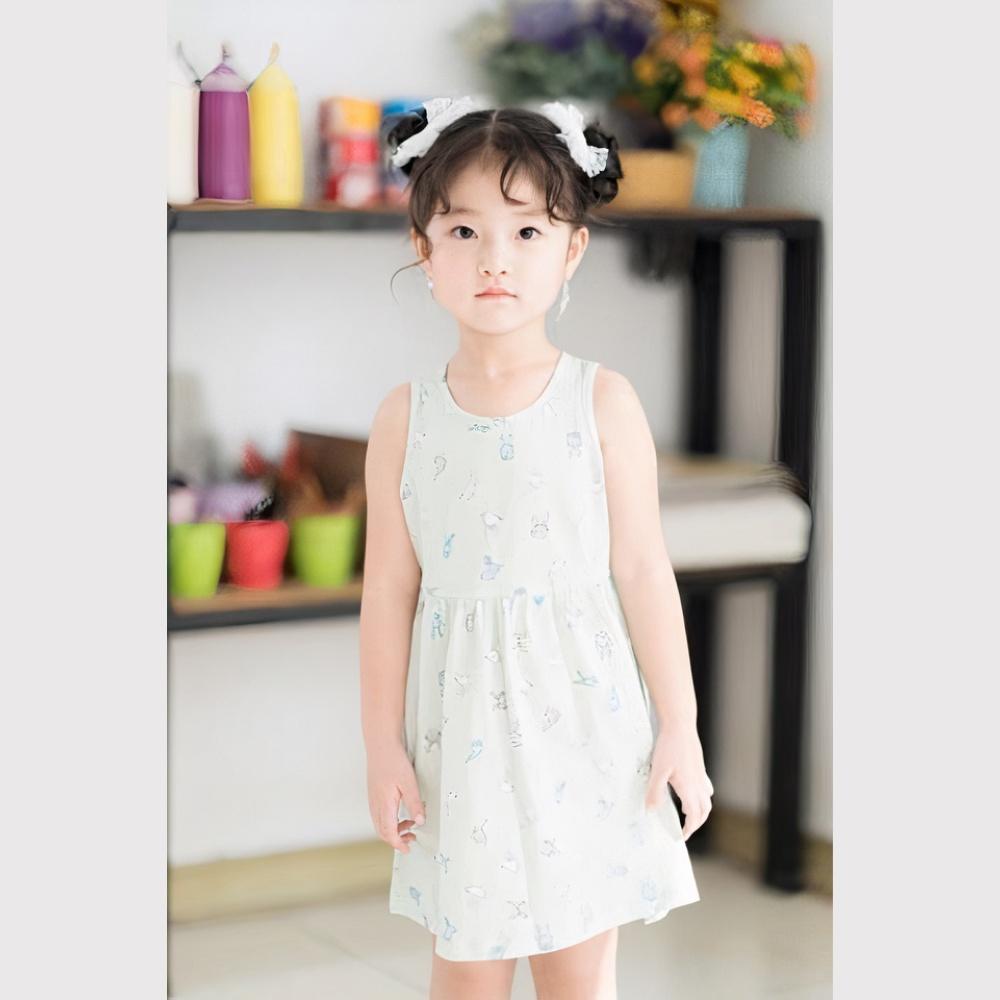 Đầm sát nách họa tiết đáng yêu chất liệu cotton cho bé gái Rabity 91099.91106.91031