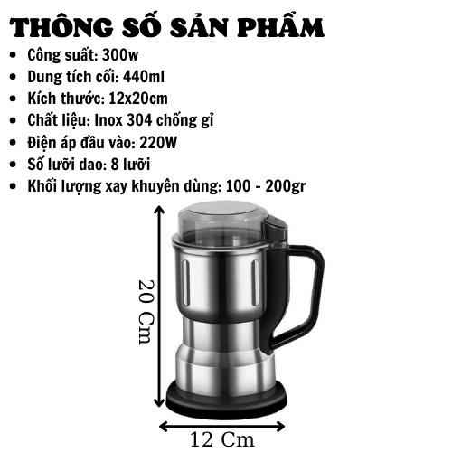 Máy Xay Bột Khô Siêu Mịn Công Suất 300W, 8 Lưỡi Dao Đa Năng - Dụng cụ Nghiền Đồ Khô, Hạt Cà Phê, Ngũ Cốc, Gia Vị