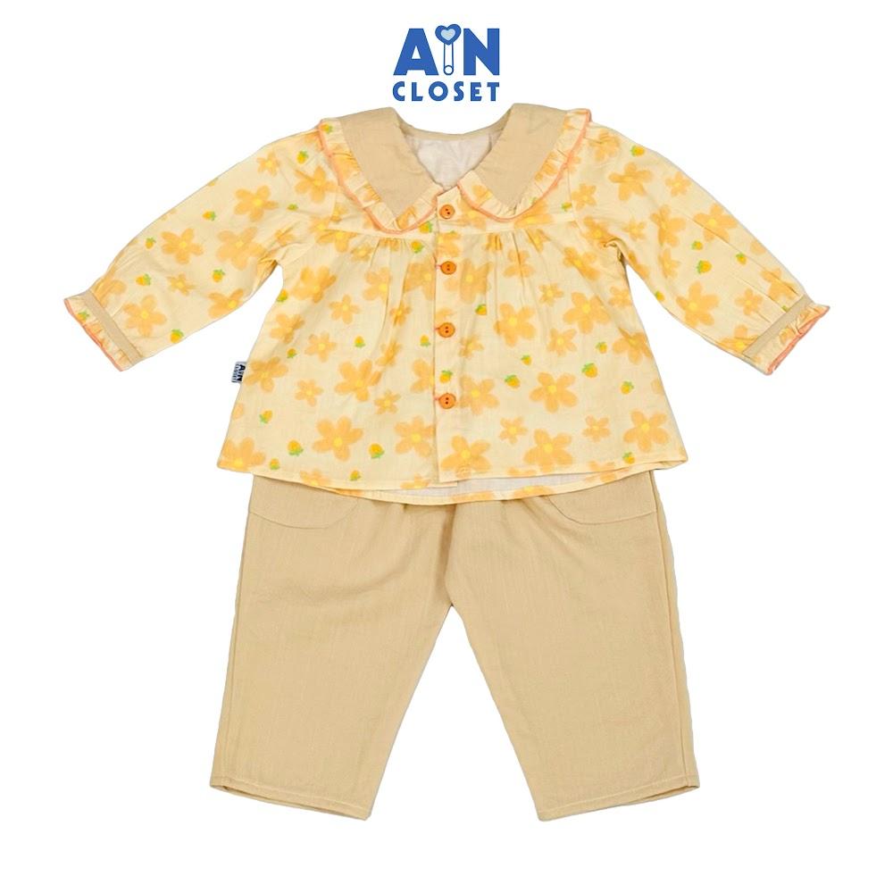 Bộ quần áo Dài bé gái họa tiết hoa Cúc Mai Cam cotton - AICDBGQCQJTO - AIN Closet