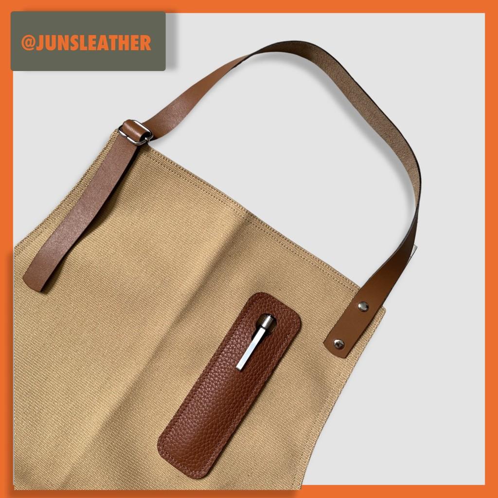 Tạp dề pha chế vải canvas dây da của Junsleather phối da bò cao cấp dành cho Barista/Bartender quán cà phê