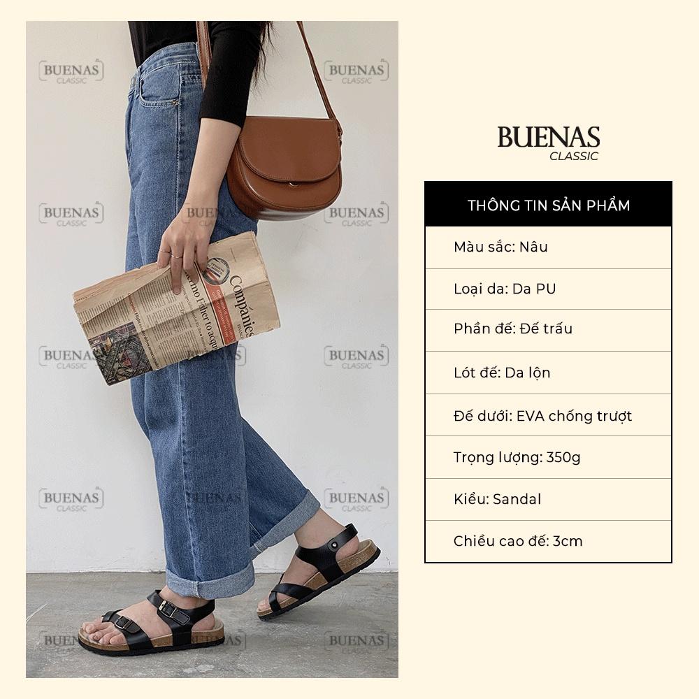 Dép đế trấu nam nữ da bò unisex birken quai chéo Buenas - BU02