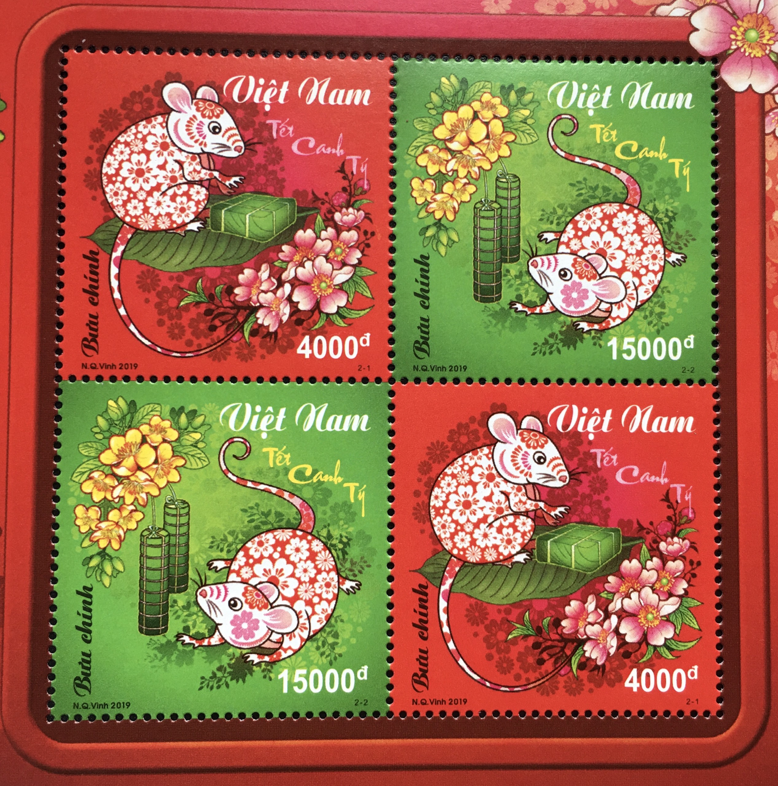 Bộ Tem Sưu Tầm Việt Nam Chủ Đề Tết Canh Tý 2019 - Bloc 4 Con Stamp