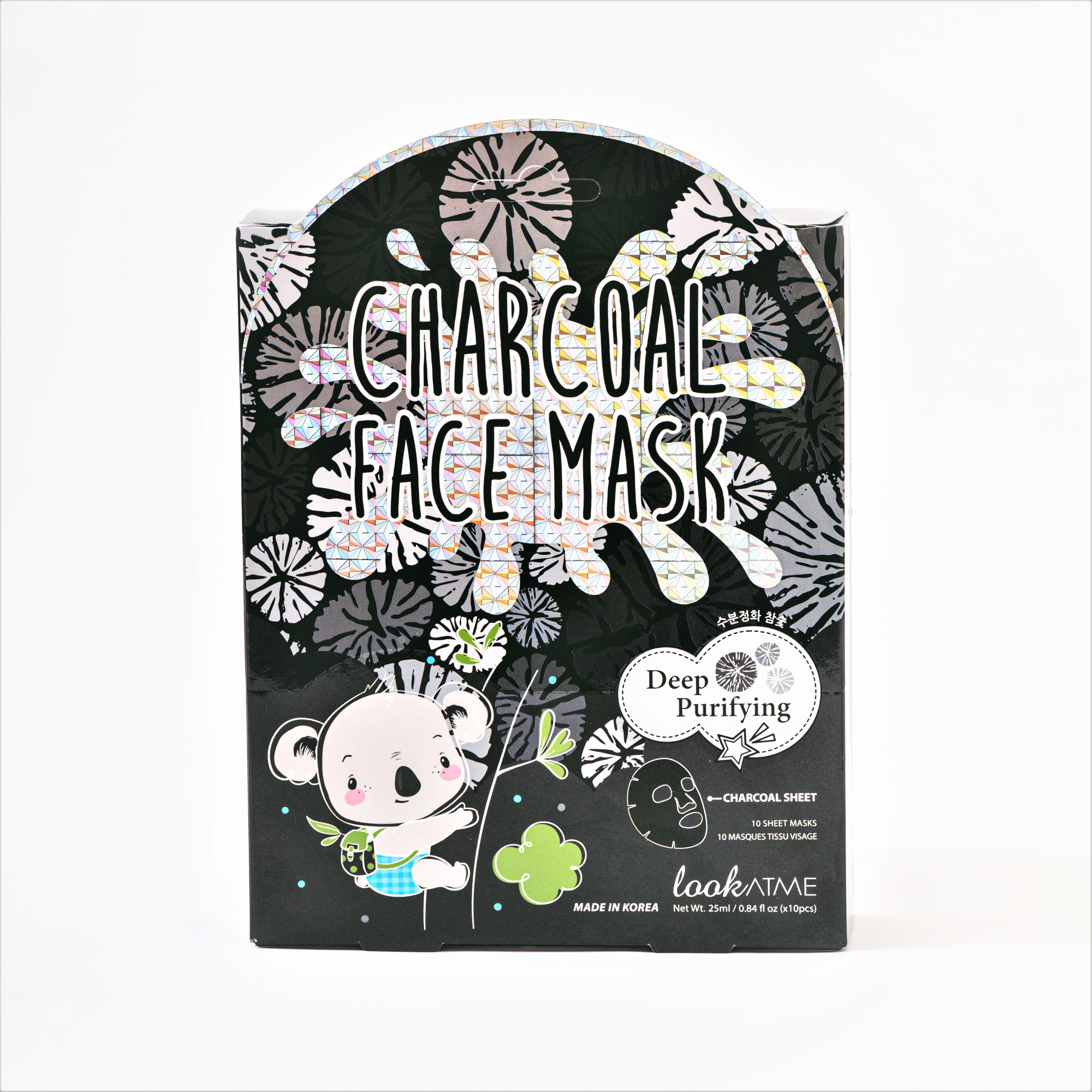 BỘ 10 MIẾNG ĐẮP MẶT NẠ THẢI ĐỘC THAN HOẠT TÍNH HÀN QUỐC LOOKATME CHARCOAL FACE MASK 25ML