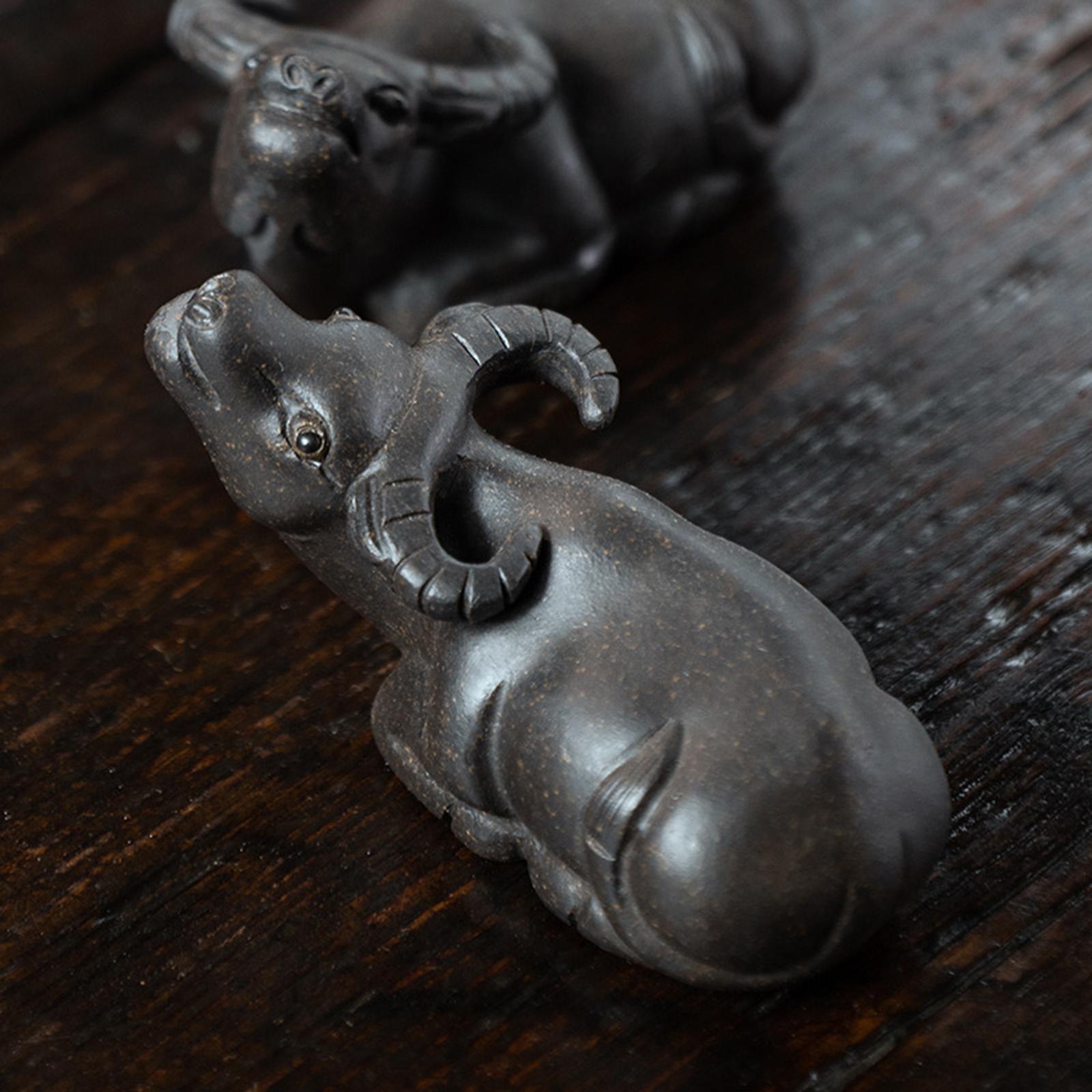 Tea Pet Ornament Miniature Sculpture Tea Lovers Gift Craft Cow Statue Animal Tea Figurine for Desktop Tea Decoration Tea Accessories Garden